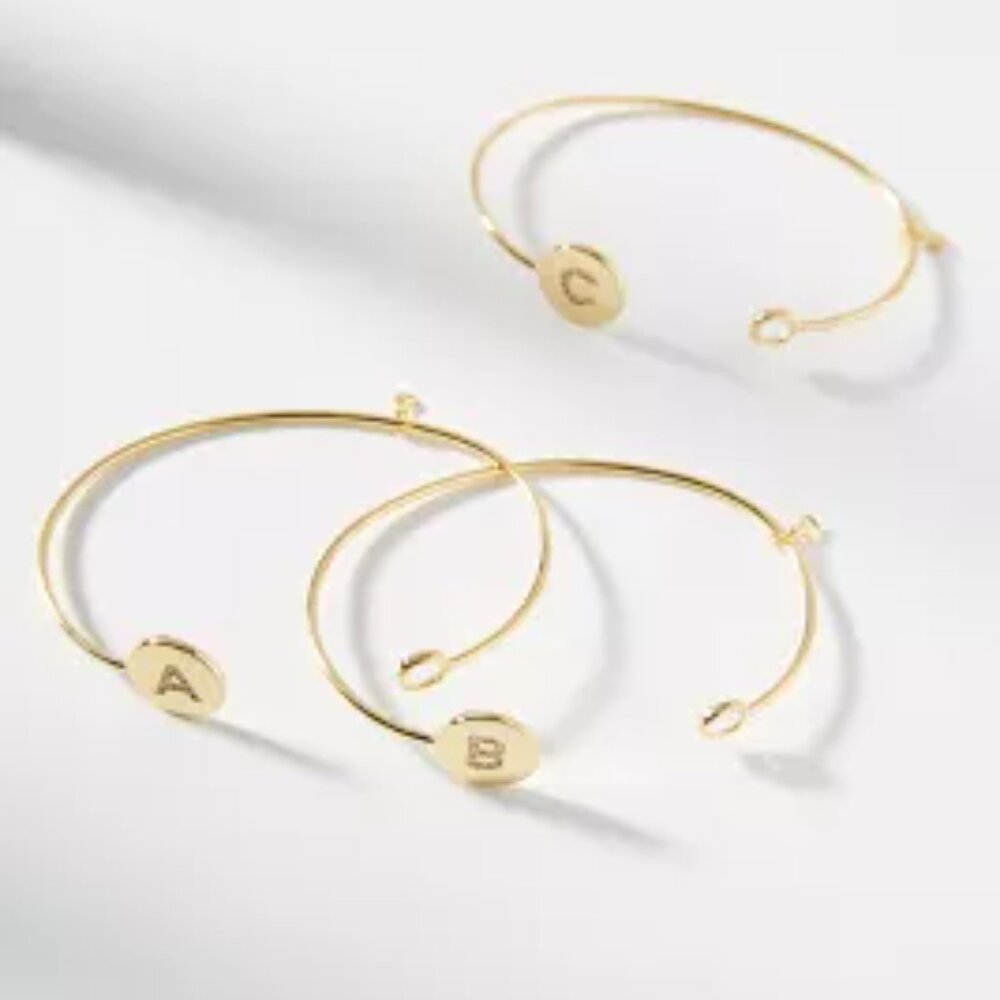 Anthropologie Initial Open Bangle Rhinestone N Monogram Cuff